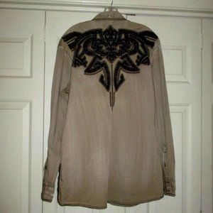 ROAR Beige Embellished L/S B/F Shirt Men XL